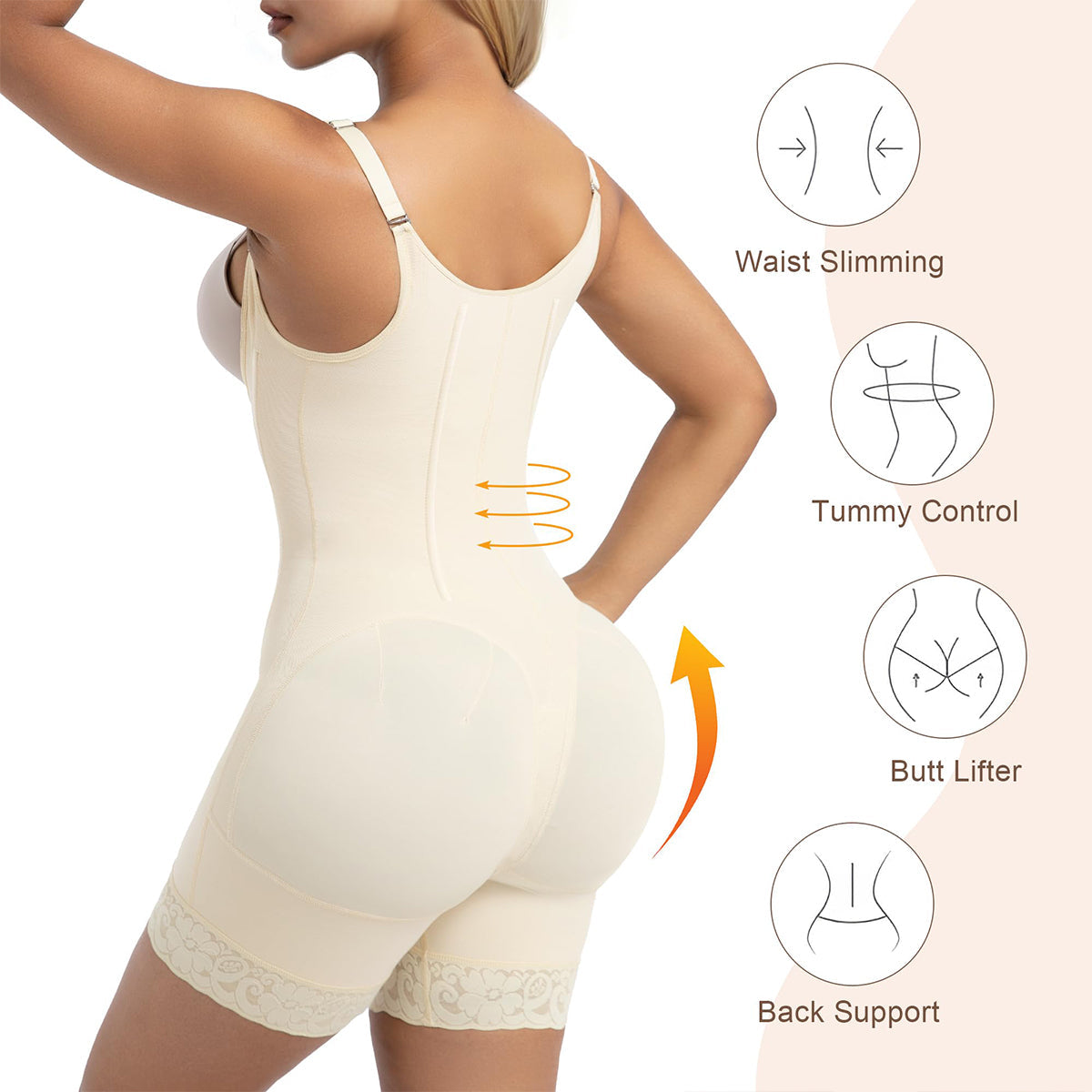 6-Steel-Bones Tummy Control Zip & Hooks Faja with Butt Lift