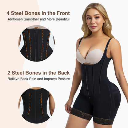 6-Steel-Bones Tummy Control Zip & Hooks Faja with Butt Lift