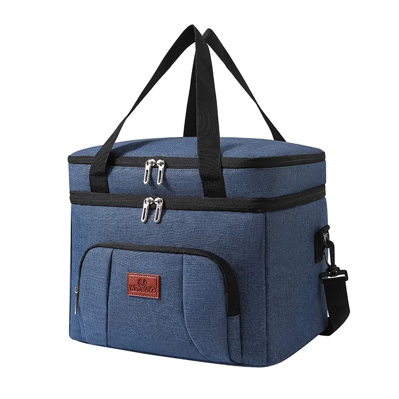 Double Layer Insulated Lunch Bag with Shoulder Strap – Large Capacity Picnic & Travel Tote