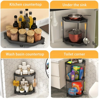 Kitchen Seasoning Shelf – 3 Tier Spice Rack & Chopstick Organiser for Corner Countertops