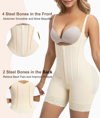 6-Steel-Bones Tummy Control Zip & Hooks Faja with Butt Lift