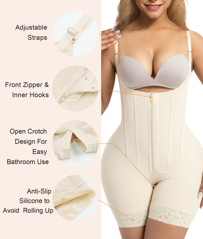 6-Steel-Bones Tummy Control Zip & Hooks Faja with Butt Lift