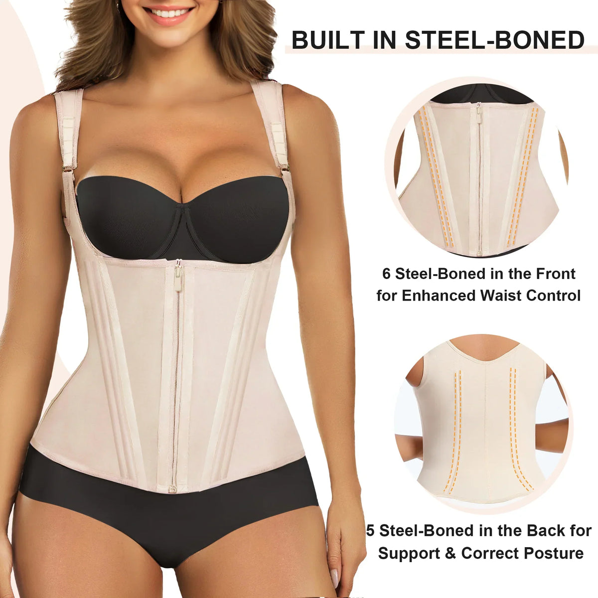 15 Flexible Steel Bones Sport Waist Trainer with Shoulder Straps