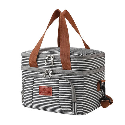Double Layer Insulated Lunch Bag with Shoulder Strap – Large Capacity Picnic & Travel Tote